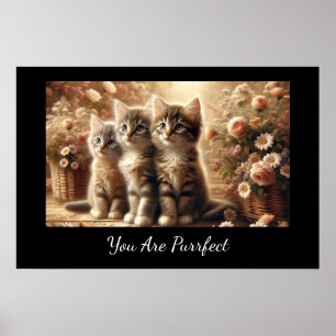 Drie Schattige Tabby Kittens met bloemen Poster