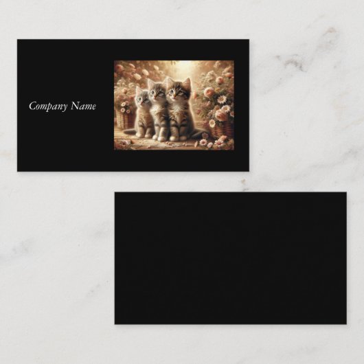 Drie Schattige Tabby Kittens met bloemen Visitekaartje (Voorkant / Achterkant)