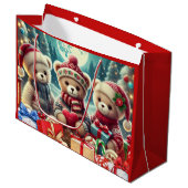 Drie Schattige Teddyberen Prettig Kerstfeest Groot Cadeauzakje (Voorkant Gekanteld)
