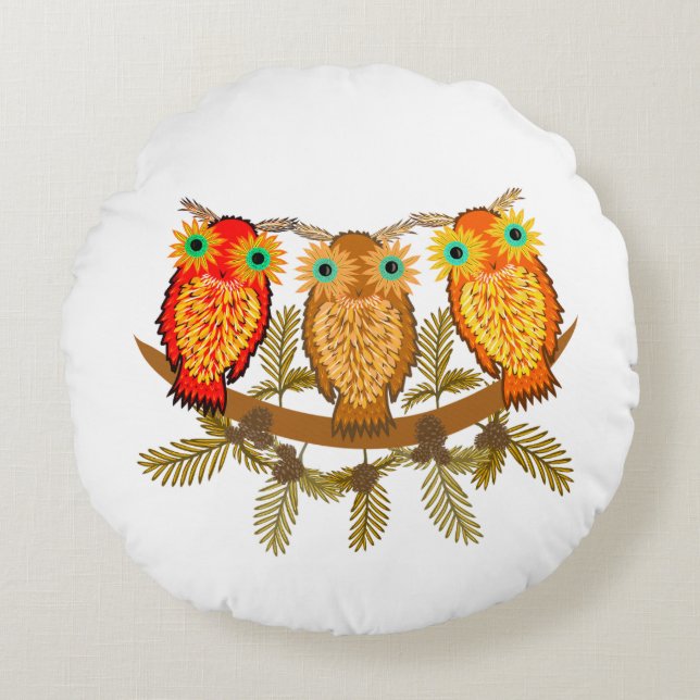 Drie schattige uilen rond kussen (Voorkant)
