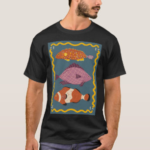 Drie schattige vissen - blauwe achtergrond t-shirt
