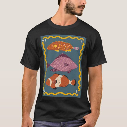 Drie schattige vissen - blauwe achtergrond t-shirt (Voorkant)