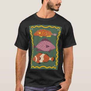 Drie schattige vissen - groene achtergrond t-shirt