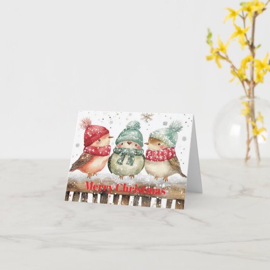 Drie Schattige vogels Kaart (Gele Bloem)