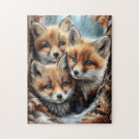 Drie schattige vosjes in het bos legpuzzel (Verticaal)