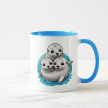 Drie schattige zeehondenbaby's met grote ogen.