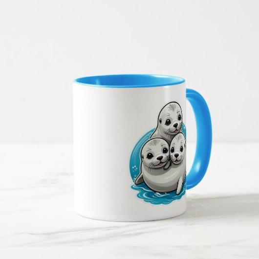 Drie schattige zeehondenbaby's met grote ogen. mok (Voorkant rechts)