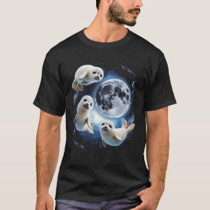 Drie Schattigee Baby-zegels Moon 3 Seal Funny Weir T-shirt