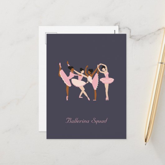 Drie Schattigee Ballerina's Feestdagenkaart (Voorkant / Achterkant in situ)