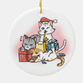 Drie Schattigee Cartoon Kerstmis Kittens uitpakken Keramisch Ornament (Achterkant)