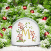 Drie Schattigee geluksapen en een monogram Sneeuwbol (Kerstmis)