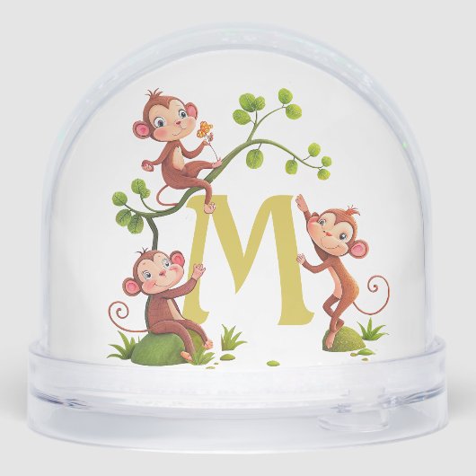 Drie Schattigee geluksapen en een monogram Sneeuwbol (Achterkant)