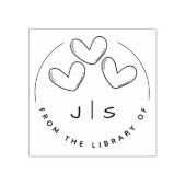 Drie Schattigee Harten Aangepaste Initialen Biblio Rubberstempel (Afrduk)