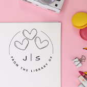 Drie Schattigee Harten Aangepaste Initialen Biblio Rubberstempel