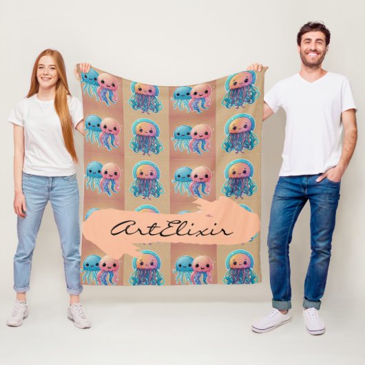 Drie Schattigee Kawaii kwallen Fleece Deken (In situ)
