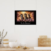 Drie Schattigee Kittens met Pink Flowers Poster (Keuken)