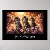 Drie Schattigee Kittens met Pink Flowers Poster (Voorkant)