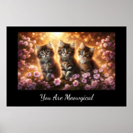 Drie Schattigee Kittens met Pink Flowers Poster