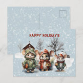 Drie Schattigee kleine muizen op het Boerderij Pre Feestdagenkaart (Voorkant / Achterkant)