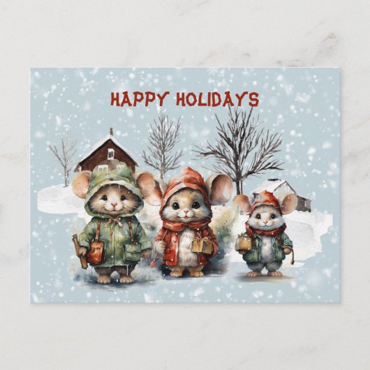 Drie Schattigee kleine muizen op het Boerderij Pre Feestdagenkaart (Voorkant)