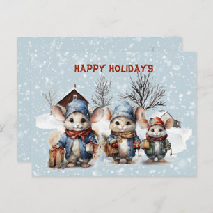 Drie Schattigee kleine muizen op het Boerderij Pre Feestdagenkaart