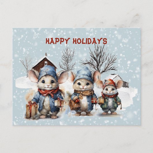 Drie Schattigee kleine muizen op het Boerderij Pre Feestdagenkaart (Voorkant)