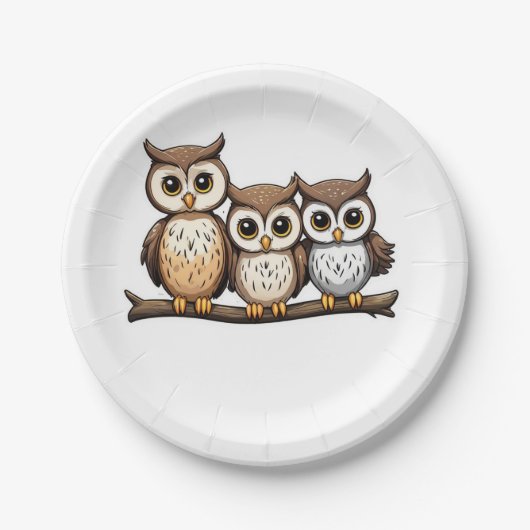 Drie Schattigee kleine uil Papieren Bordje (Voorkant)