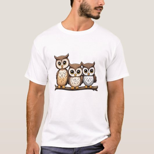 Drie Schattigee kleine uil T-shirt (Voorkant)