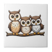 Drie Schattigee kleine uil Tegeltje (Voorkant)
