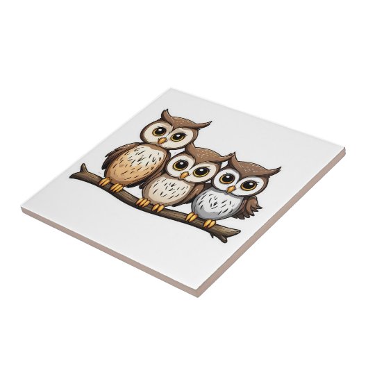 Drie Schattigee kleine uil Tegeltje (Zijkant)