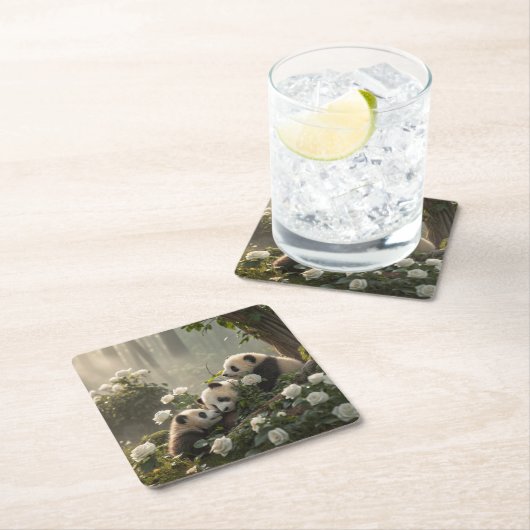 Drie Schattigee panda's Kartonnen Onderzetters (Insitu)