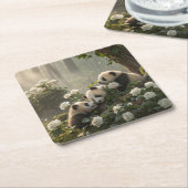 Drie Schattigee panda's Kartonnen Onderzetters (Schuin)