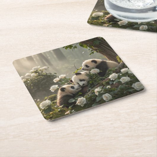 Drie Schattigee panda's Kartonnen Onderzetters (Schuin)