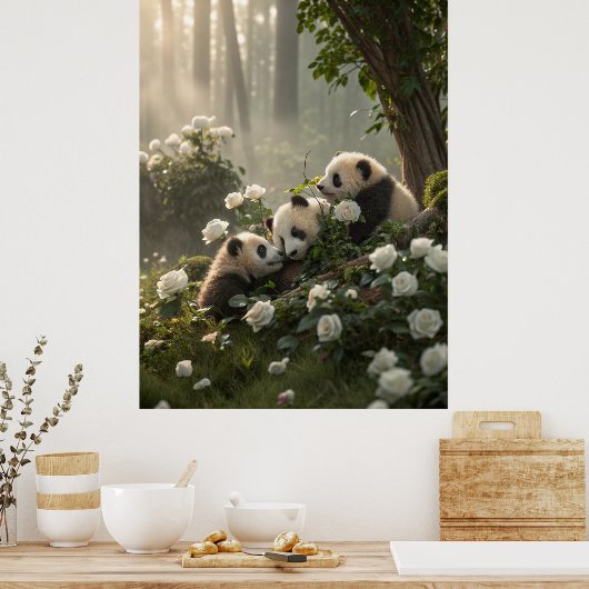 Drie Schattigee panda's Poster (Keuken)