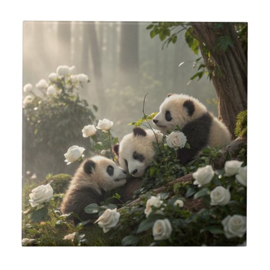 Drie Schattigee panda's Tegeltje (Voorkant)