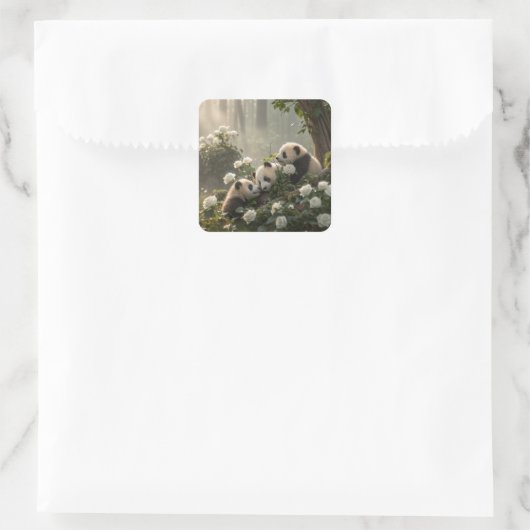 Drie Schattigee panda's Vierkante Sticker (Tas)
