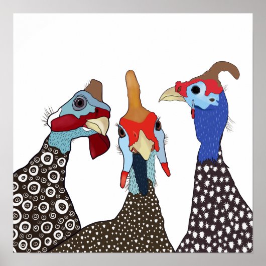 Drie Schattigee parelhoenvogels Poster (Voorkant)
