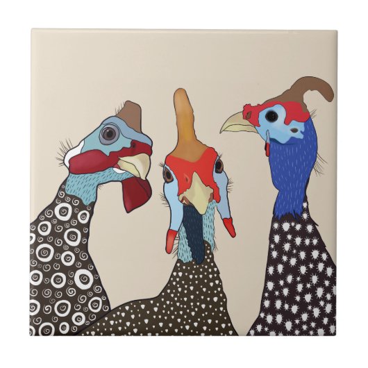 Drie Schattigee parelhoenvogels Tegeltje (Voorkant)