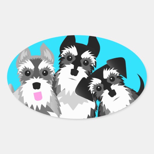 Drie Schattigee Schnauzers Ovale Sticker (Voorkant)