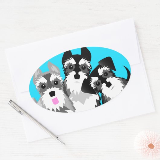 Drie Schattigee Schnauzers Ovale Sticker (Envelop)