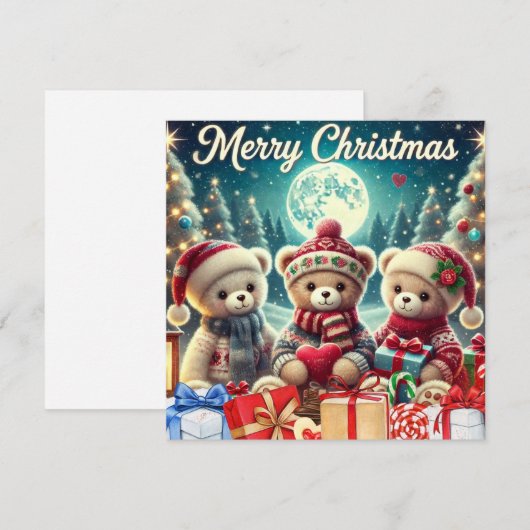 Drie Schattigee teddyberen vrolijk kerstfeest Feestdagenkaart (Voorkant / Achterkant)