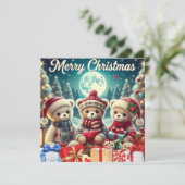 Drie Schattigee teddyberen vrolijk kerstfeest Feestdagenkaart (Staand voorkant)