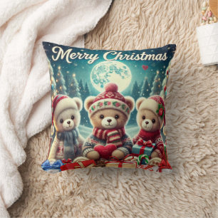 Drie Schattigee teddyberen vrolijk kerstfeest Kussen