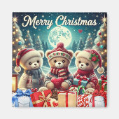 Drie Schattigee teddyberen vrolijk kerstfeest Magneet (Voorkant)