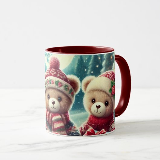 Drie Schattigee teddyberen vrolijk kerstfeest Mok (Voorkant rechts)