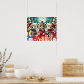 Drie Schattigee teddyberen vrolijk kerstfeest Poster (Keuken)