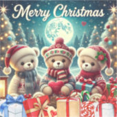Drie Schattigee teddyberen vrolijk kerstfeest Sticker (Voorkant)