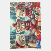 Drie Schattigee teddyberen vrolijk kerstfeest Theedoek (Verticaal)