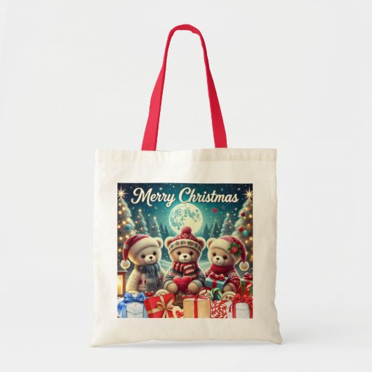 Drie Schattigee teddyberen vrolijk kerstfeest Tote Bag (Voorkant)