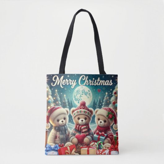 Drie Schattigee teddyberen vrolijk kerstfeest Tote Bag (Voorkant)